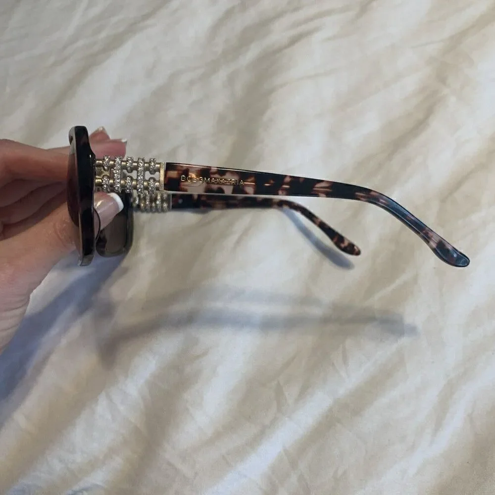 Bcbg Maxazria Burgundy Wine Red Black Combo Rhinestone Rectangle Sunglasses